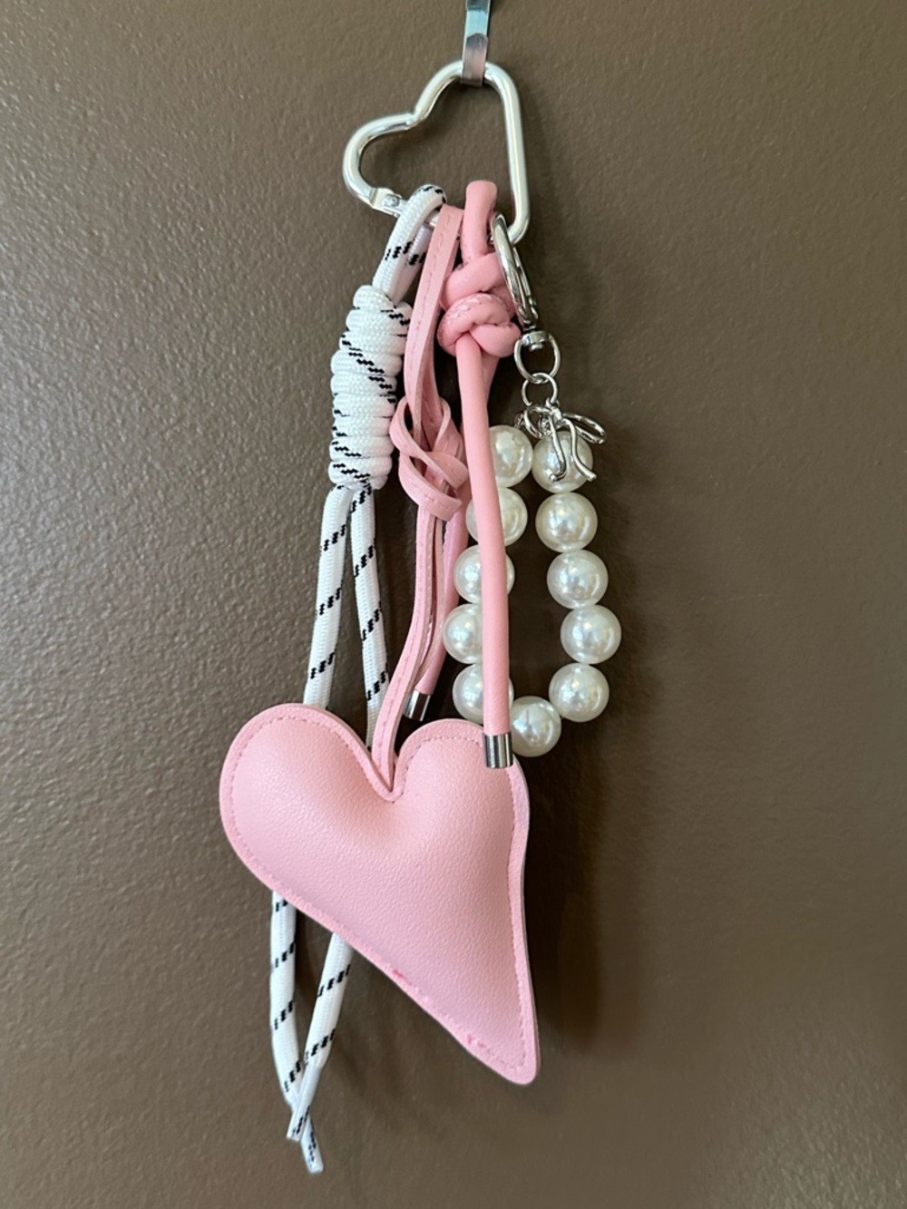 Pink Heart Keychain with Pearl Accent